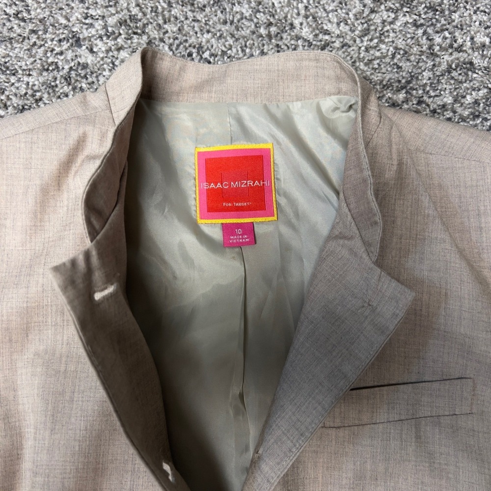 Isaac Mizrahi for Target Blazer Jacket Women's 10 Tan Beige Mandarin Collar Chic - Picture 3 of 9